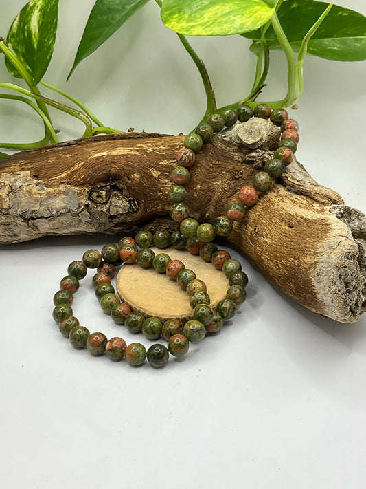 Unakite Jasper 8mm Bead Bracelet