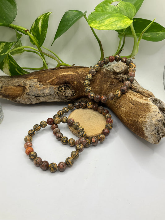 Leopard Skin Jasper 8mm Bead Bracelet